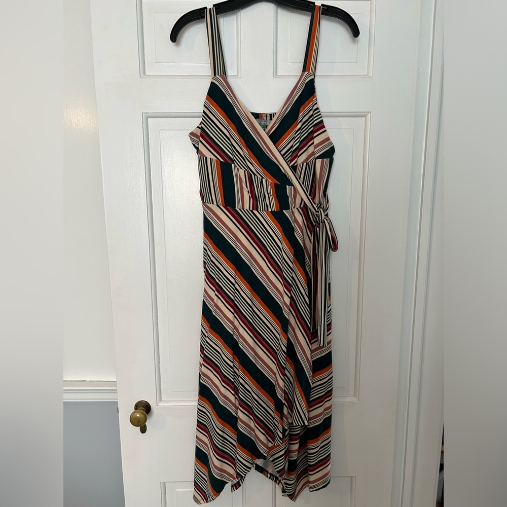 Cotton faux wrap striped summer dress XL